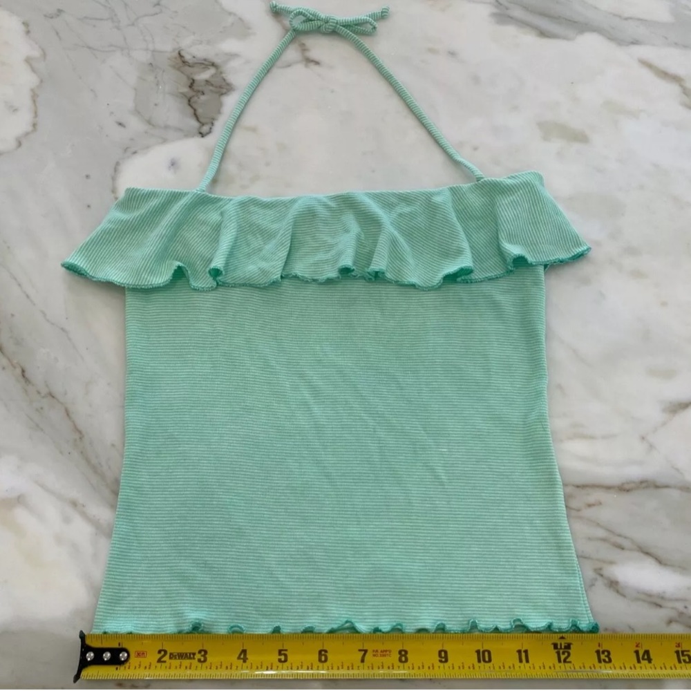 LUX GREEN WHITE STRIPE HALTER CROP TOP SIZE SMALL